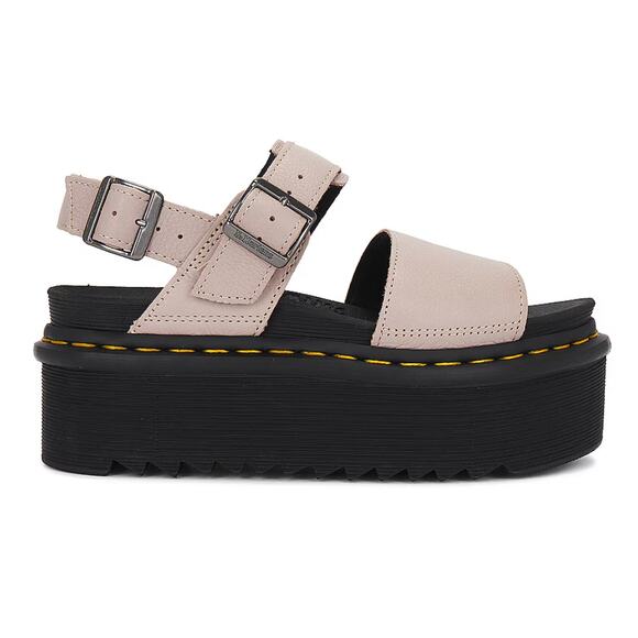 Dr. Martens VOSS QUAD Platform Leather Sandals | Womens 9 (41 EU), Vintage Taupe - Picture 2 of 8